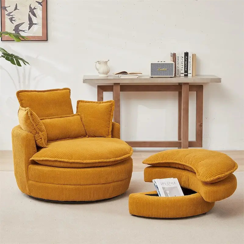 Fauteuil pivotant surdimensionné avec pouf de rangement lune et 4 oreillers