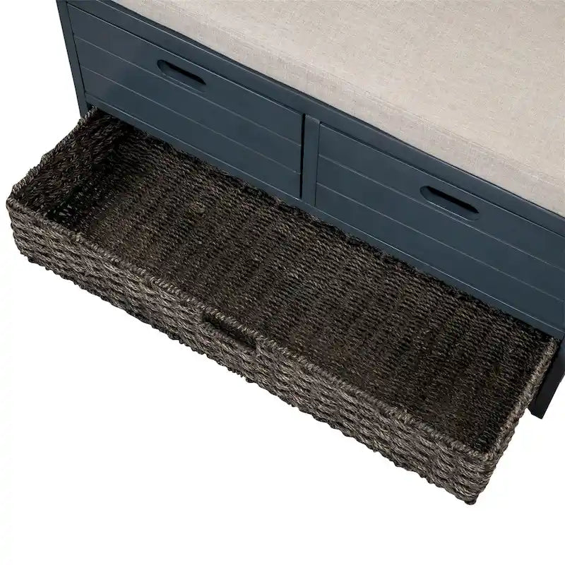 Banc de rangement en bois avec 2 paniers tressés