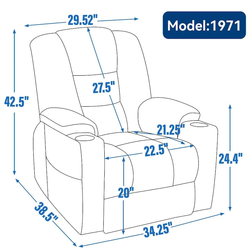 Fauteuil inclinable Power Lift avec massage et chaleur, fauteuils inclinables larges et rembourrés Lazy Boy avec ports USB, Type C et 2 porte-gobelets en acier