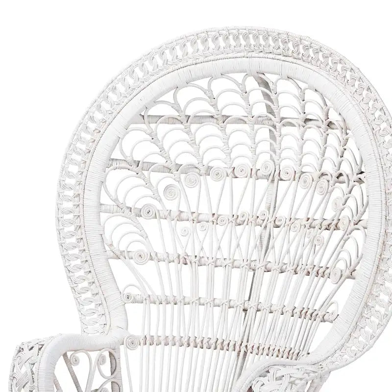 Fauteuil Peacock en rotin naturel blanc bohème moderne