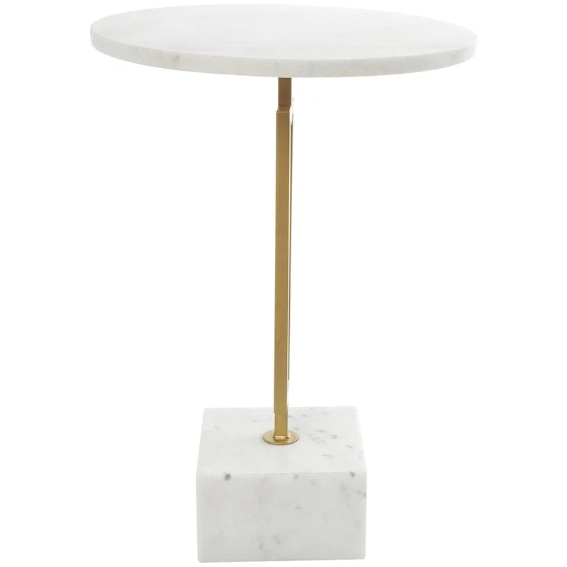 Table d'appoint géométrique en marbre avec support rectangulaire en métal doré - Blanc