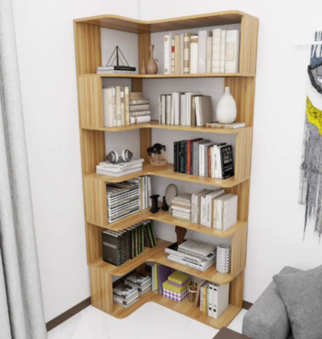 Étagère d'angle en bois manufacturé à 6 tablettes
