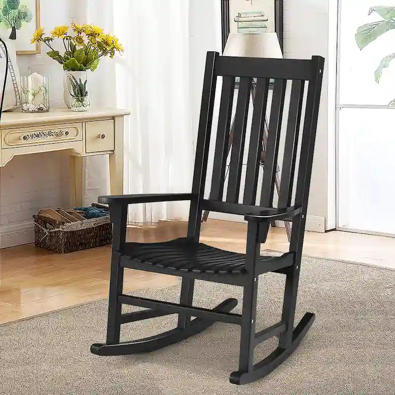 Fauteuil à bascule avec cadre en bois massif, fauteuil à bascule de véranda, intérieur/extérieur