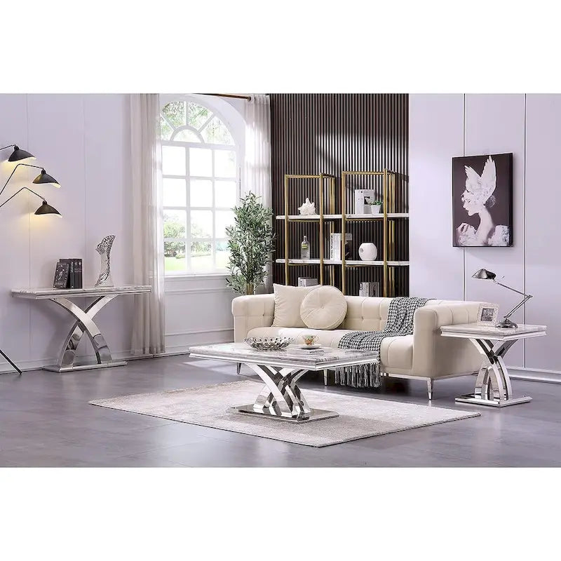 Table basse moderne de 48 po, table basse rectangulaire avec piédestal en X, tables basses pour salon