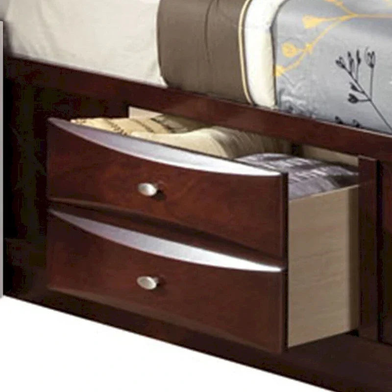 Lit double Queen Size avec bibliothèque et tiroirs, brun