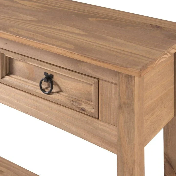 Console de couloir rustique en pin massif, blanc cérusé / marron antique / gris cérusé / non peinte, 3 tiroirs