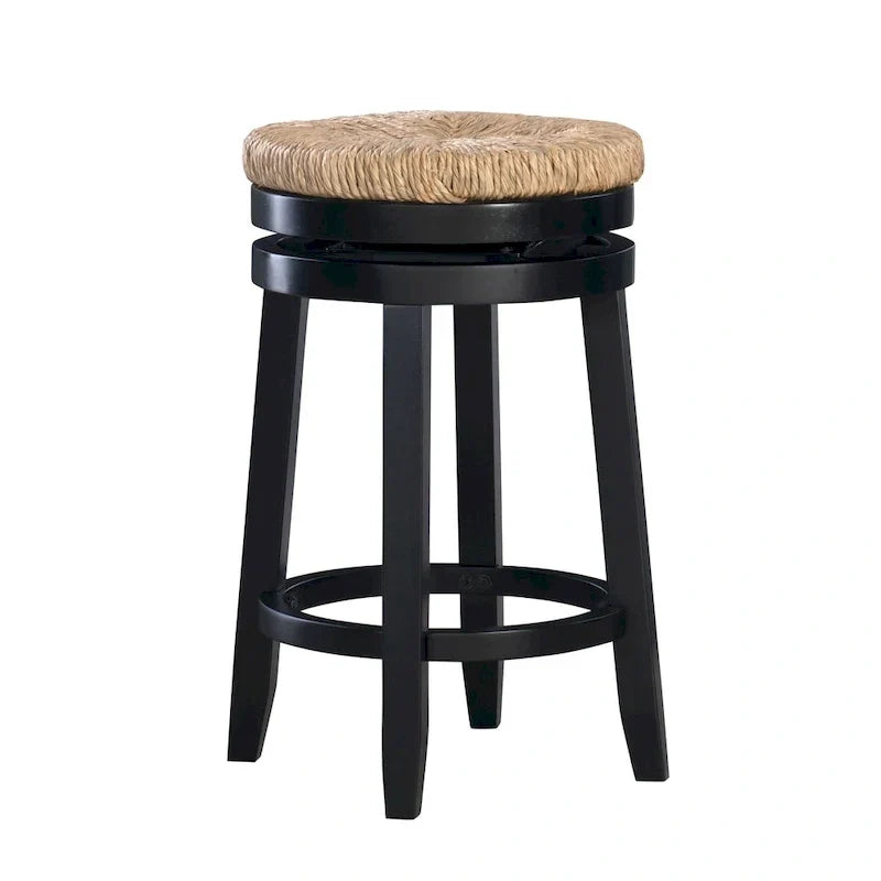 Tabouret de comptoir pivotant sans dossier Maya avec assise en jonc de mer