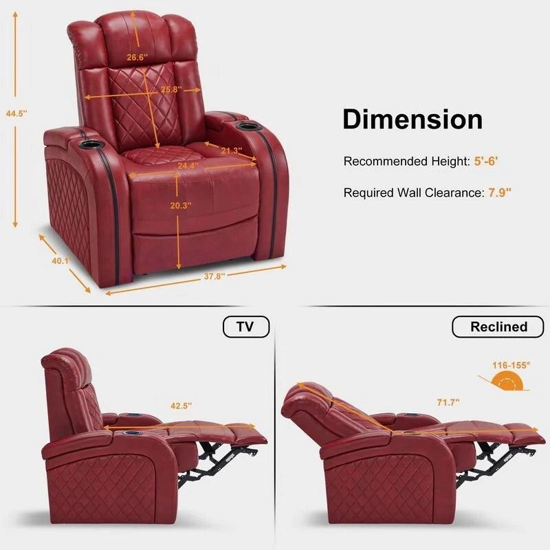 Fauteuil inclinable électrique MCombo avec appuie-tête réglable, siège de cinéma maison à deux moteurs avec port USB, cuir respirant HTS411