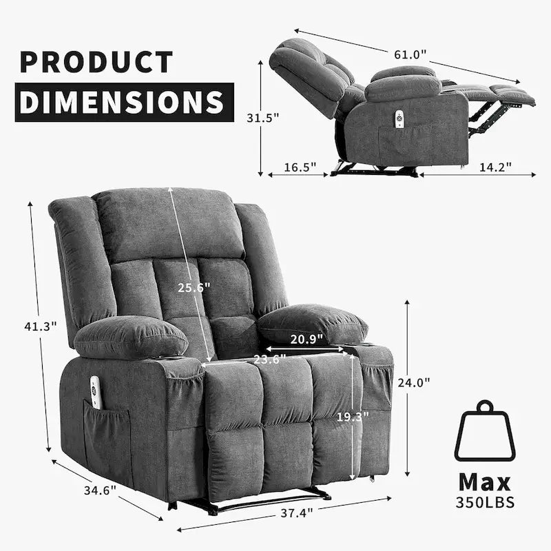 Fauteuil inclinable télécommandé avec fonction chauffage et massage