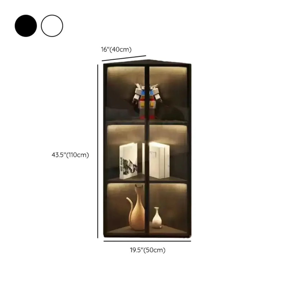 Meuble d'angle d'exposition moderne en bois et métal gris avec porte vitrée