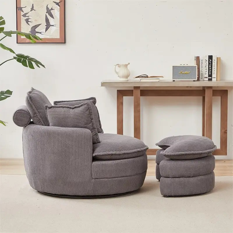 Fauteuil pivotant surdimensionné avec pouf de rangement lune et 4 oreillers
