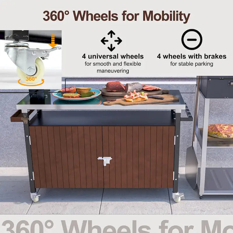Chariot de barbecue extérieur avec plateau en acier inoxydable (sans tabouret)