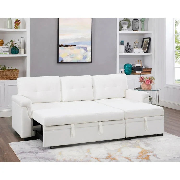 Canapé d'angle réversible avec lit gigogne, méridienne de rangement, pieds durables,