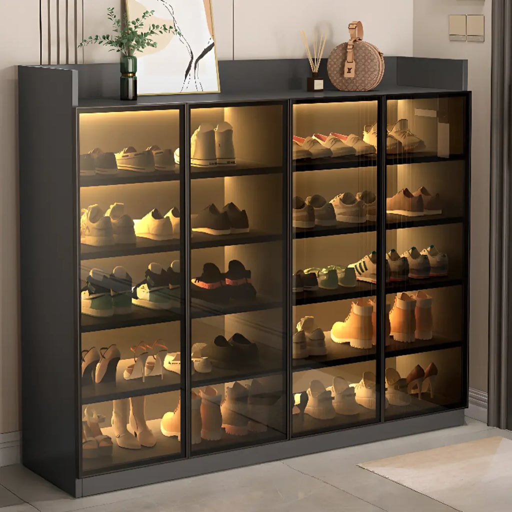 Meuble à chaussures éclairé par LED avec étagères réglables Portes transparentes