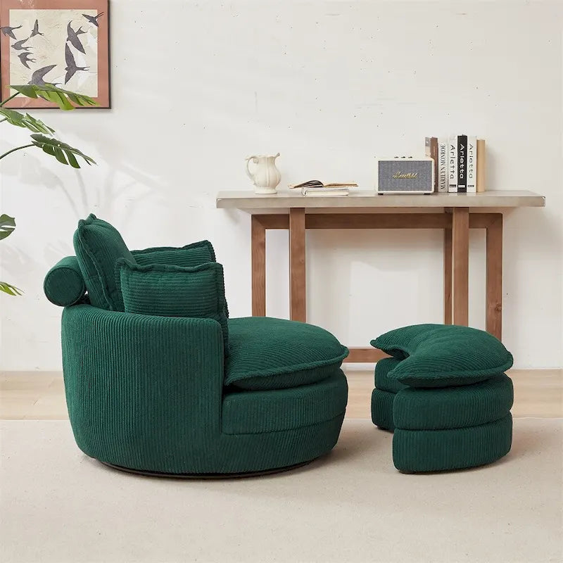 Fauteuil pivotant surdimensionné avec pouf de rangement lune et 4 oreillers