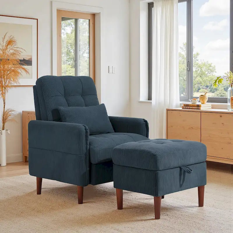 Fauteuil de salon moderne UIXE avec pouf de rangement et dossier réglable