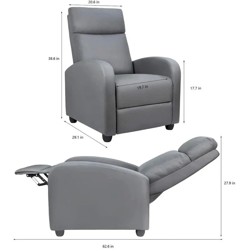 Fauteuil inclinable à dossier basculant en similicuir, marron / noir / gris / kaki / rouge / beige, simple