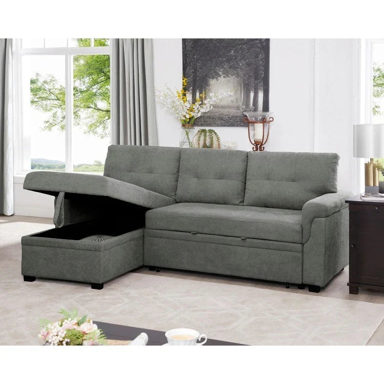 Canapé d'angle réversible avec lit gigogne, méridienne de rangement, pieds durables,