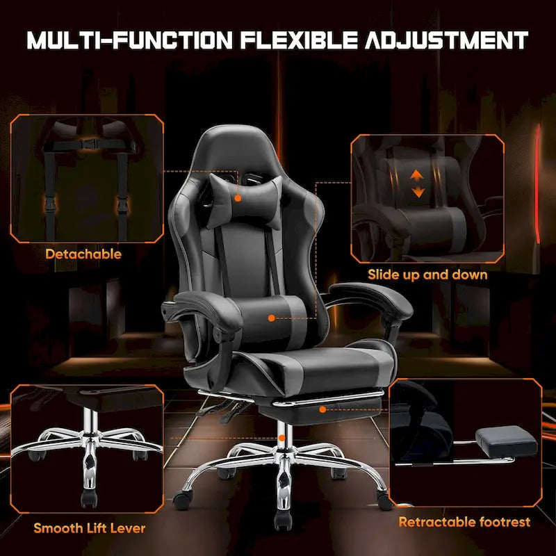 Chaise de bureau de jeu pivotante en cuir PU