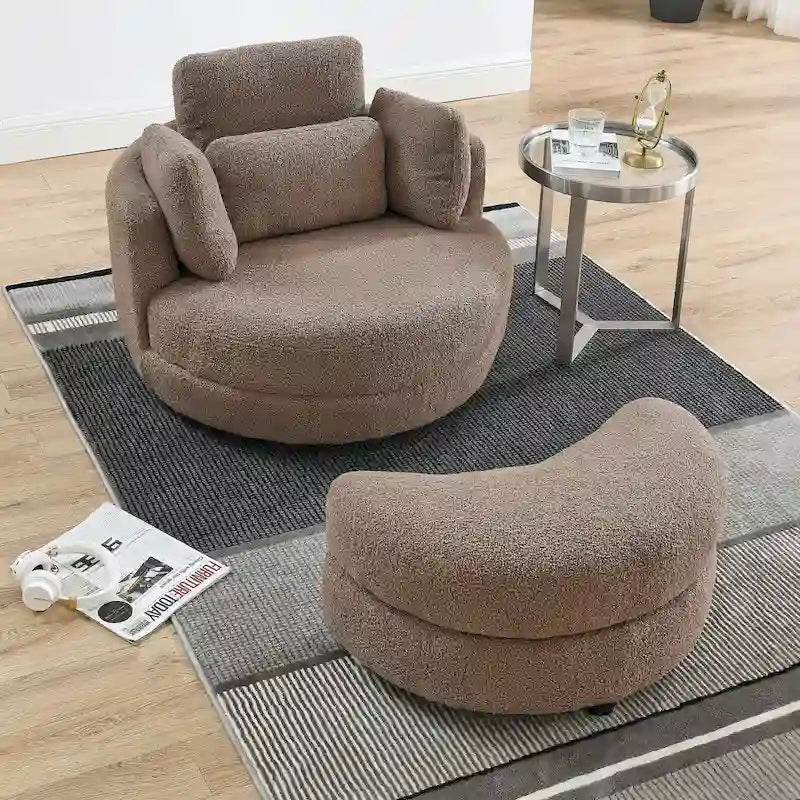 Fauteuil crapaud pivotant surdimensionné avec pouf de rangement lune