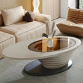 Table Basse Ovale en Verre Moderne Minimaliste Luxe Léger avec Base Grise 130 cm - L 130 cm x l 65 cm x H 36,5 cm
