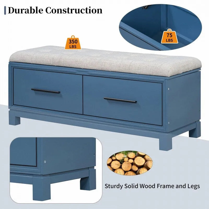 Banc à chaussures avec coussin amovible et rangement dissimulé pour l'entrée et le salon