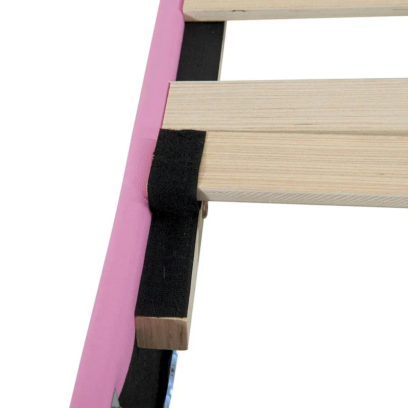 Cadre de lit double rembourré avec lumières LED, lit de princesse moderne rembourré avec tête de lit en forme de couronne, un tiroir, rose+blanc