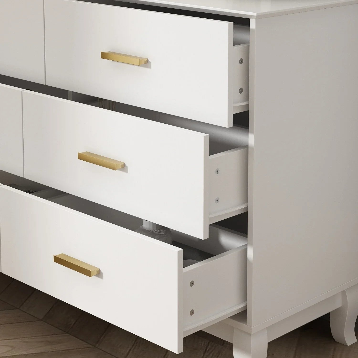 Commode double Timechee 6 tiroirs 47,2 po de largeur, pieds en bois massif, fini laqué