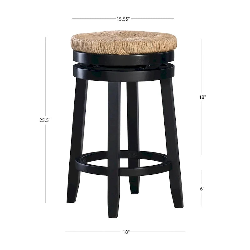 Tabouret de comptoir pivotant sans dossier Maya avec assise en jonc de mer