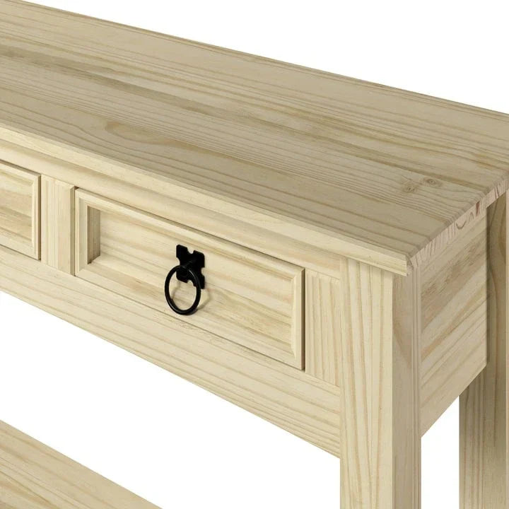 Console de couloir rustique en pin massif, blanc cérusé / marron antique / gris cérusé / non peinte, 3 tiroirs