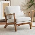 Fauteuil d'appoint rembourré en mélange de lin avec pieds en bois et un oreiller beige