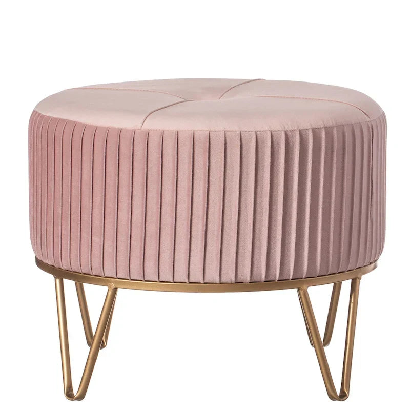 Tabouret pouf rond en velours surélevé avec base dorée épingle à cheveux
