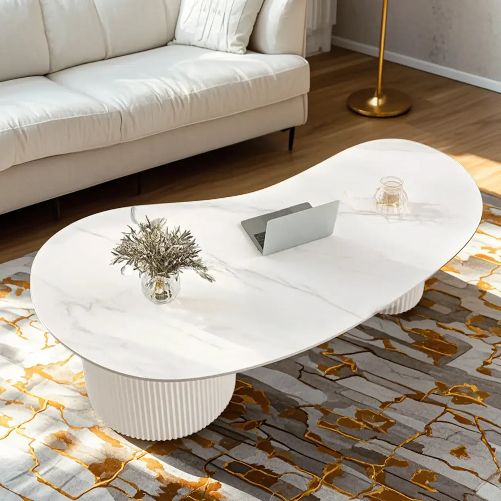 Table basse ovale standard blanche minimaliste avec 2 tiroirs