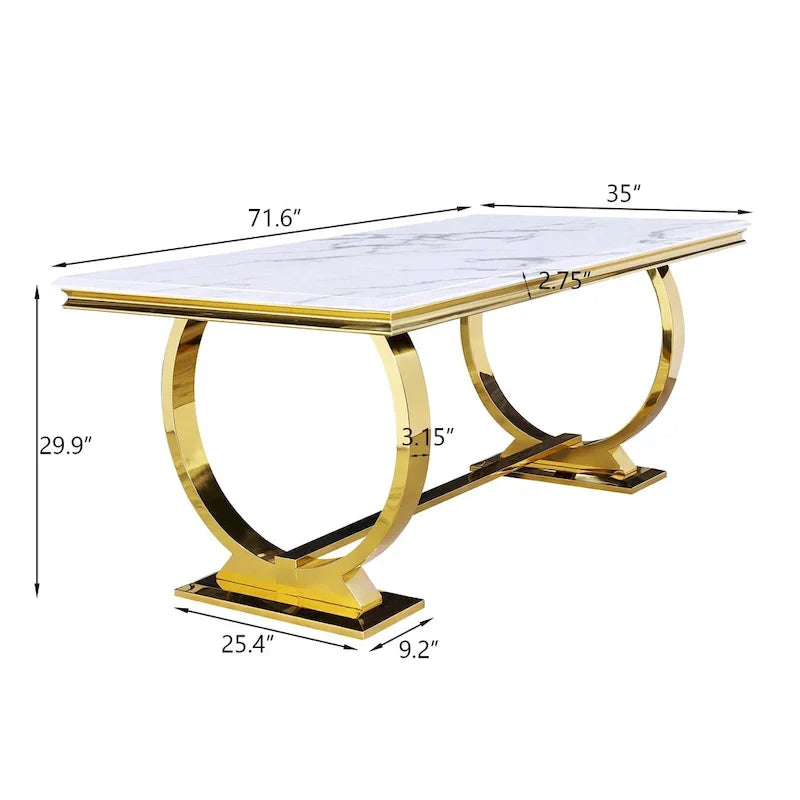 Table de salle à manger moderne avec piètement en U en acier inoxydable
