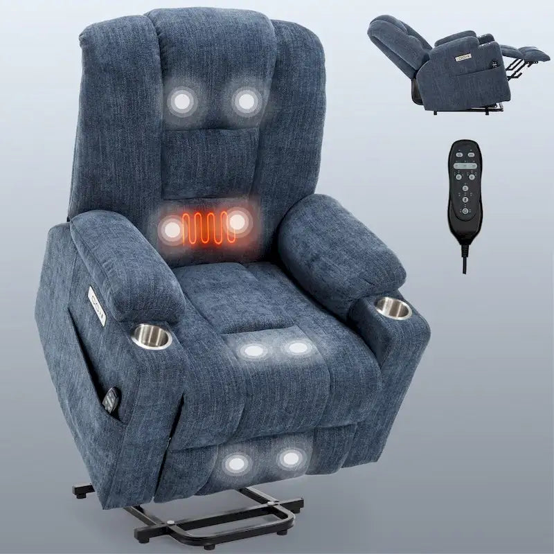 Fauteuil inclinable Power Lift avec massage et chaleur, fauteuils inclinables larges et rembourrés Lazy Boy avec ports USB, Type C et 2 porte-gobelets en acier