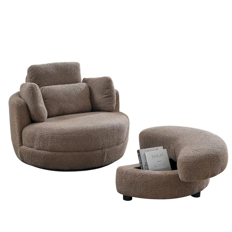 Fauteuil crapaud pivotant surdimensionné avec pouf de rangement lune