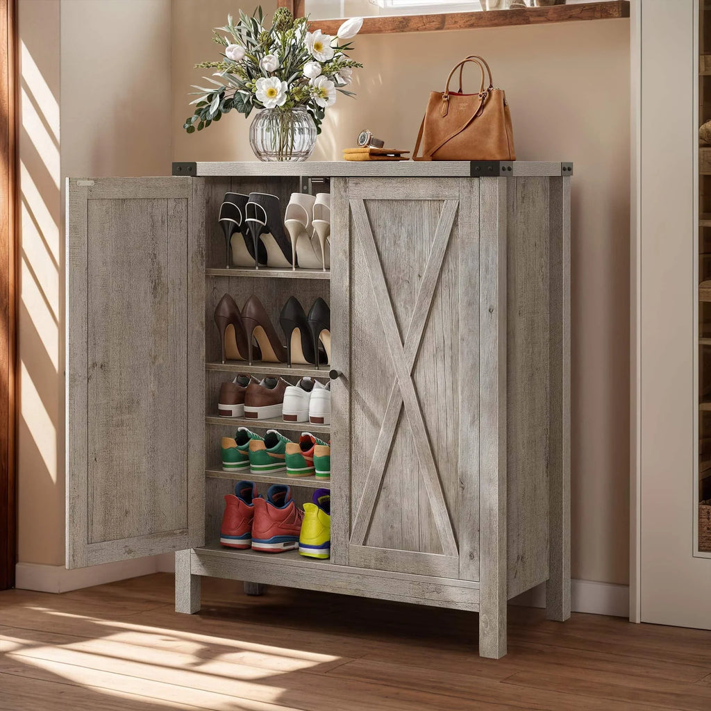 Meuble de rangement pour chaussures Moasis à 5 niveaux et 20 paires avec portes doubles pour entrée