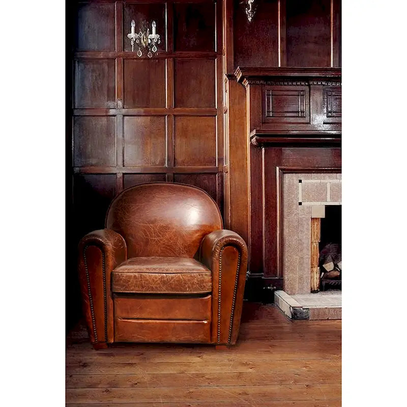 Fauteuil Club Paris en Cuir Véritable Pasargad Home, Marron