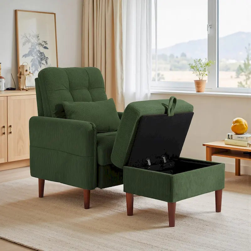 Fauteuil de salon moderne UIXE avec pouf de rangement et dossier réglable