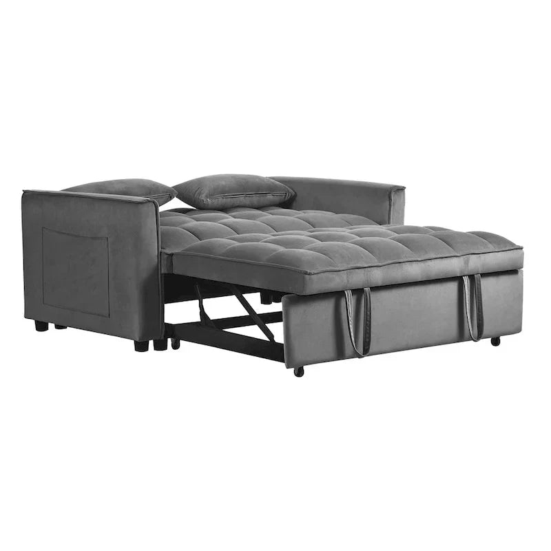 Causeuse moderne en velours avec dossier inclinable et poches, 2 places – Gris foncé / Gris clair / Bleu / Noir