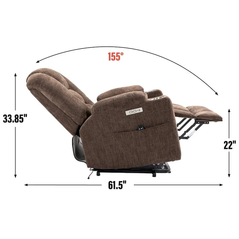 Fauteuil inclinable Power Lift avec massage et chaleur, fauteuils inclinables larges et rembourrés Lazy Boy avec ports USB, Type C et 2 porte-gobelets en acier