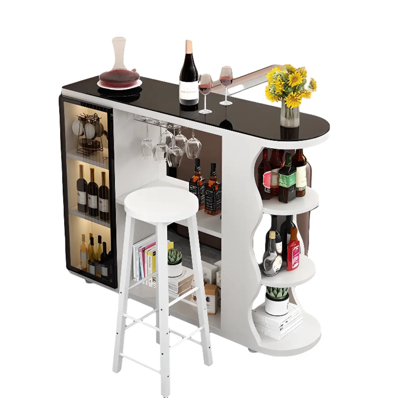 Table de bar contemporaine en pierre à plateau libre avec rangement pour bars à domicile