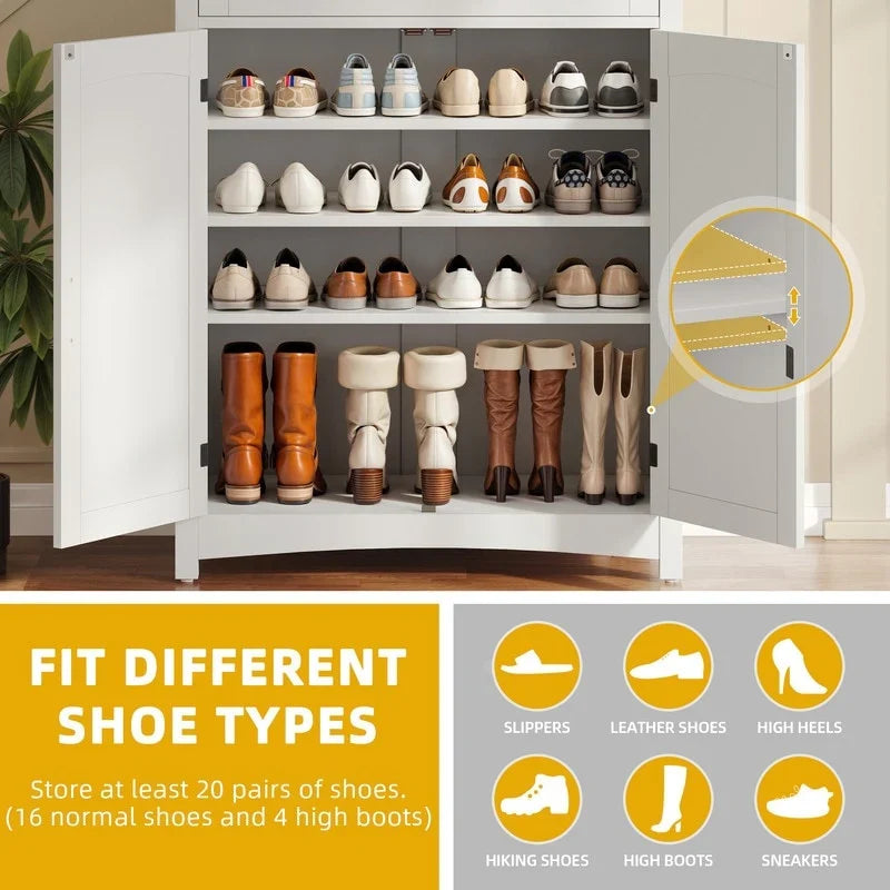 Meuble de rangement pour chaussures Moasis à 5 niveaux et 20 paires avec portes doubles pour entrée