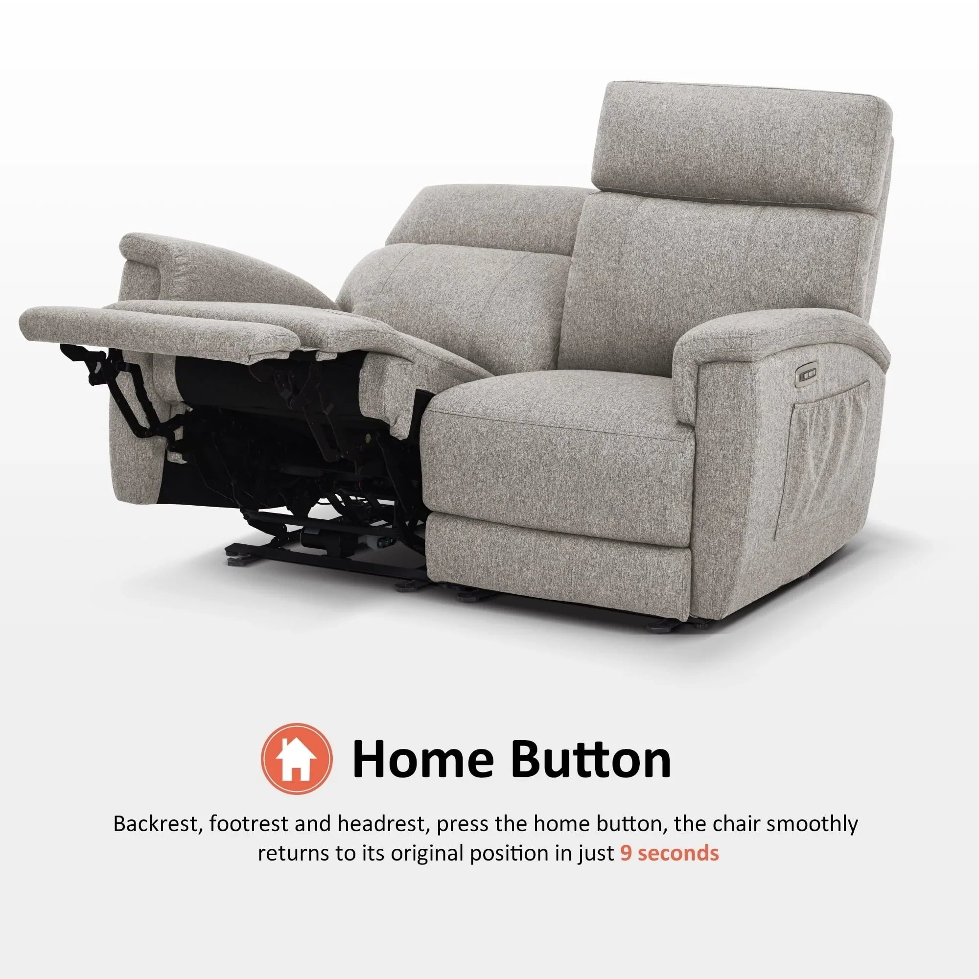 Canapé inclinable électrique MCombo 60,2 po avec massage et double chauffage, appuie-tête réglable, ports USB et Type C, tissu