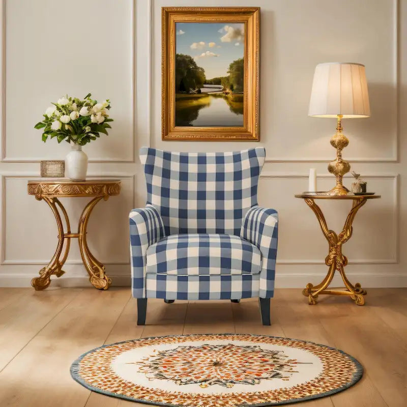 Fauteuil rembourré à dossier haut avec pieds en bois Modern Retro 30.25 pour le salon