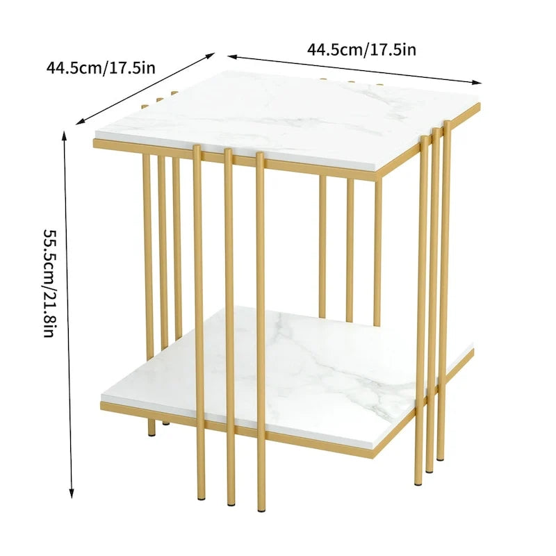 Table d'appoint à plateau en marbre 2 niveaux Carré Tables de bout d'appoint