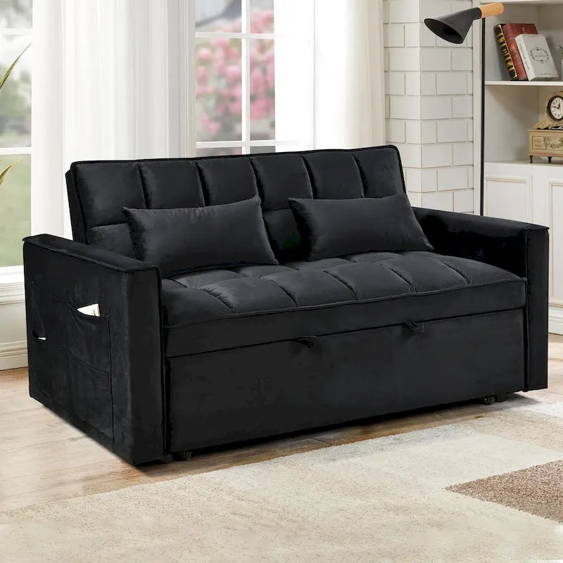 Causeuse moderne en velours avec dossier inclinable et poches, 2 places – Gris foncé / Gris clair / Bleu / Noir