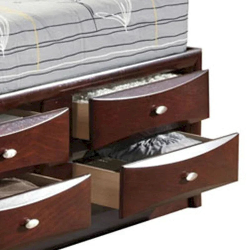 Lit double Queen Size avec bibliothèque et tiroirs, brun