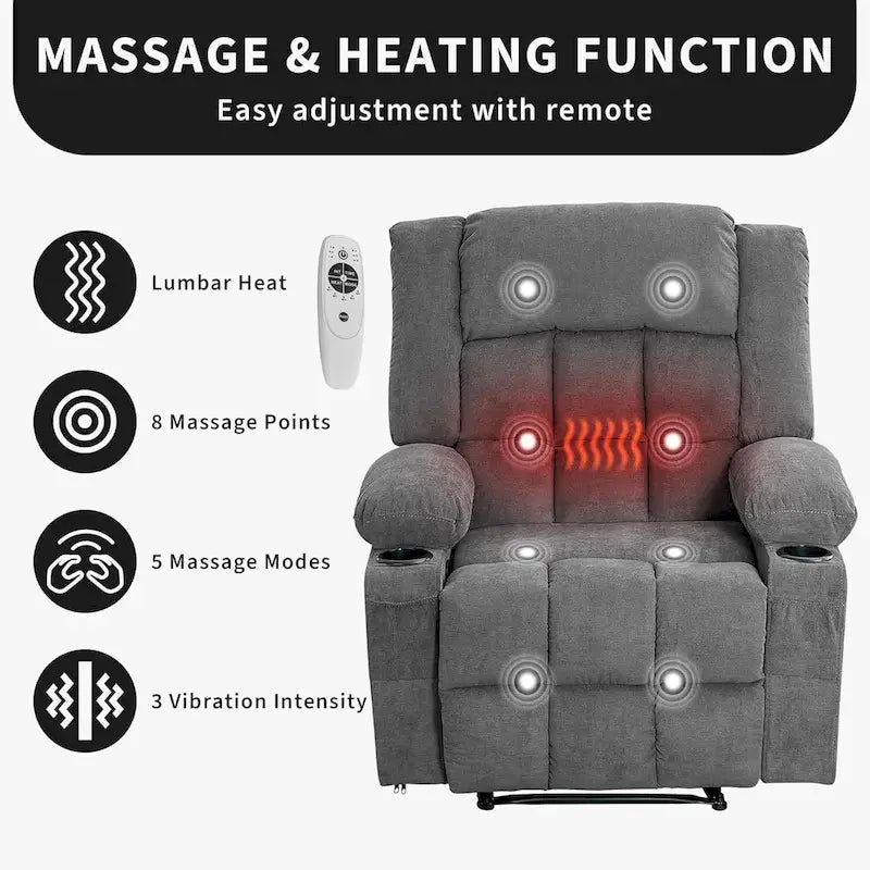 Fauteuil inclinable télécommandé avec fonction chauffage et massage