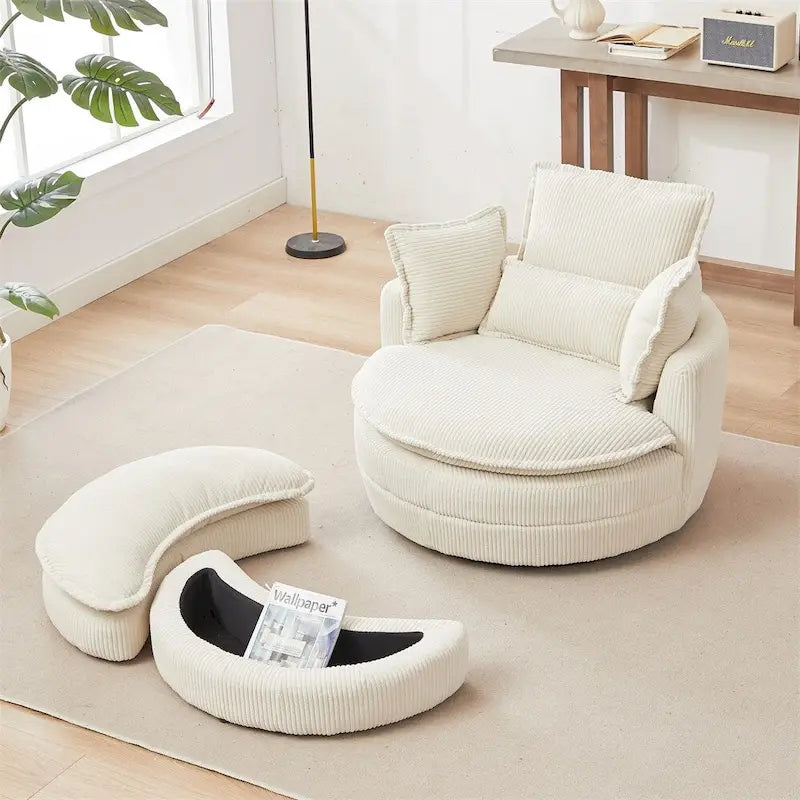 Fauteuil pivotant surdimensionné avec pouf de rangement lune et 4 oreillers